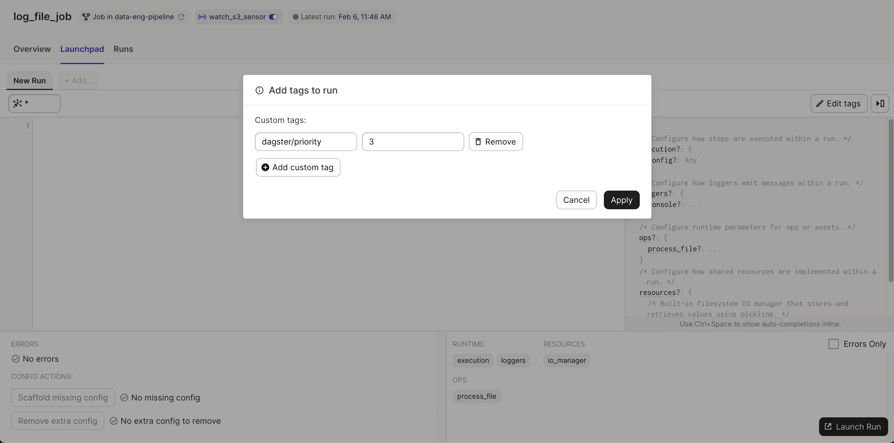 Add tags to run modal in Dagster UI Launchpad